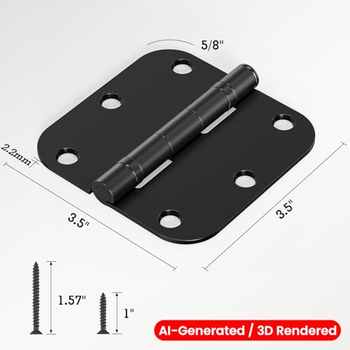 Rounded Matte Black Door Hinges 3.5 Inch 5 (12 Count)