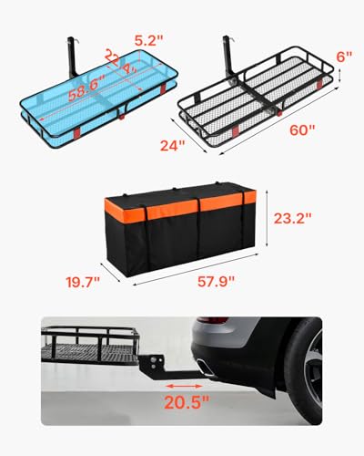 60 x 24 x 6 in Folding Hitch Cargo Carrier 500lbs Capacity