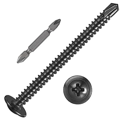 100Pcs)#8×2” for Sheet Metal Self-Tapping Screws 410 Black Stainless Steel Truss Head High-Strength Quick Tapping