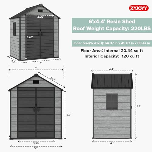 Outdoor Storage Shed 6x4.4 FT with Floor