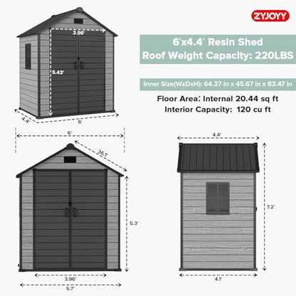 Outdoor Storage Shed 6x4.4 FT with Floor