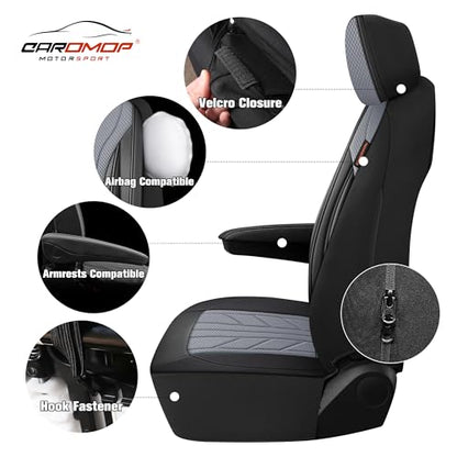 Luxury Faux Leather&Fabric Car Seat Covers Full Set with Breathable 3D Foam Back Support (5 Count)