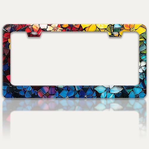 Marble Flowers License Plate Frame Colorful Floral License Plate Holder