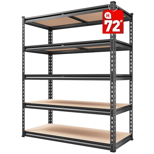 2000LBS Garage Shelving Heavy Duty Storage Shelves 72" H Metal Shelving for Garage Shelves Adjustable 5 Tier Metal Shelf for Pantry Closet Kitchen Basement 35.5" W x 72" H x 15.8" D