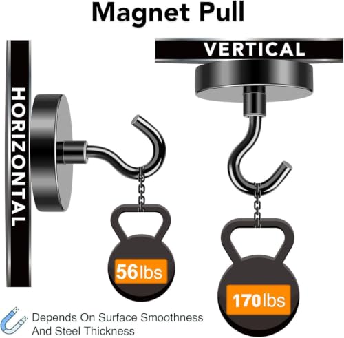 Magnetic Hooks Heavy Duty 150LB+ Strong Black Magnets Hook