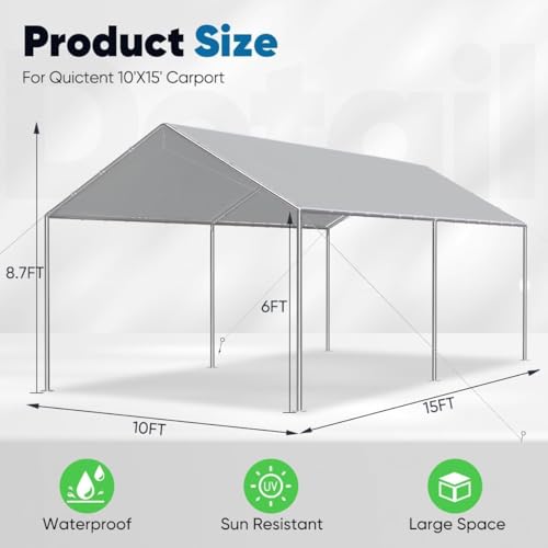 10x15 ft Heavy Duty Car Canopy Galvanized Frame Carport Outdoor Party Tent Boat Shelter with 3 Reinforced Steel Cables
