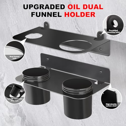 Oil Dual Funnel Holder Wall Mount Rack with 2 Drip Cups