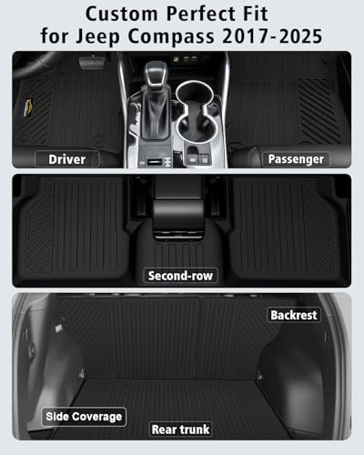 Floor Mats & Cargo Liner & Backrest Mat Custom for Jeep Compass 2017 (160 Ounce)