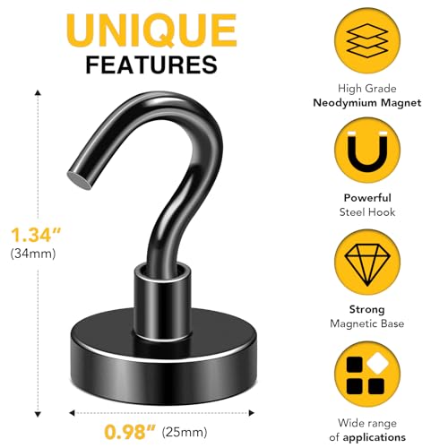 Magnetic Hooks 20pcs 85lbs Cruise Essentials 2026 Magnet Hook Black (20 Count)