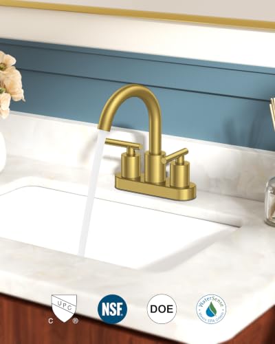 Bathroom Sink Faucet 3 Hole Brushed Gold 4 Inch Centerset 2 Pack (2 Count)