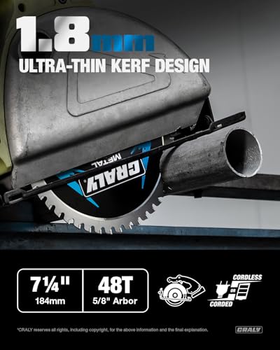 7-1/4 Inch 48 Teeth Steel and Ferrous Metal Cutting Circular Saw Blade, 5/8 Inch Arbor, Thin Kerf, Professional Carbide Tipped Blade for Angle Iron, Threaded Rod, EMT Conduit(C0748MC)