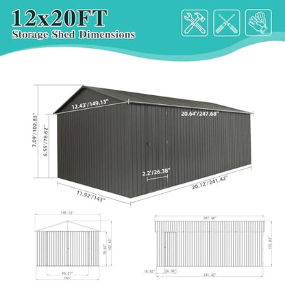 Domi 12x20FT Outdoor Garage Metal Shed