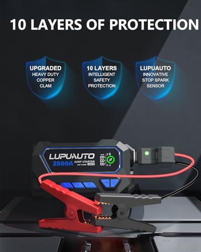 2500A Jump Starter with 150PSI Air Compressor 12V Battery Box Jumper Pack