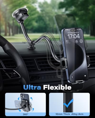 Solid Car Truck Phone Mount Holder Black with 14" Gooseneck Long Arm