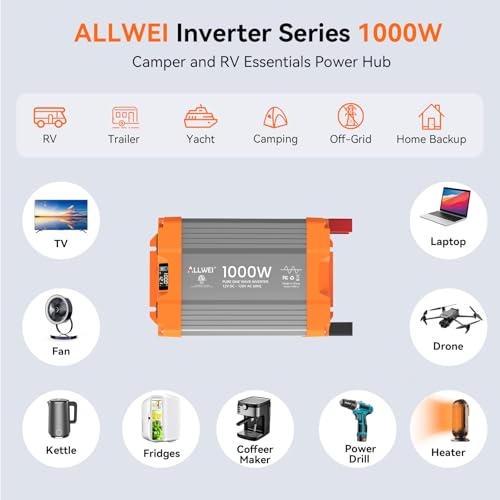 1000W Pure Sine Wave Power Inverter 12V DC to 120V AC