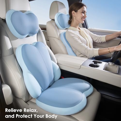3 PCS Seat Cushion for Carseat Lumbar Support Pillow Car Neck Headrest Pillows Ultrathick Memory Foam Seat Pads Pressure Relief Back Cushion for Office Chair