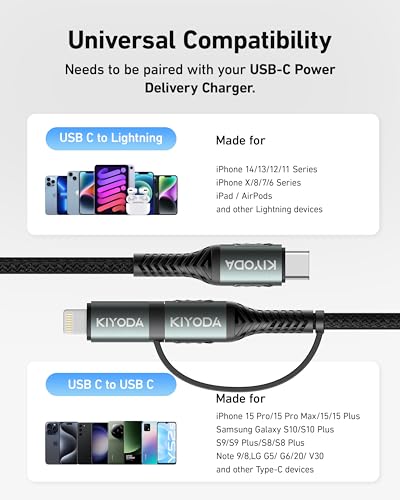 Coiled USB C to USB C and Lightning Cable 2 in 1 (2 Count)