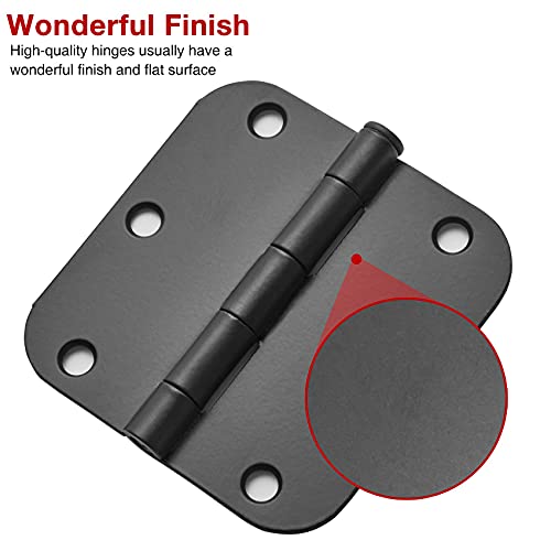 Rounded Matte Black Door Hinges 3.5 Inch 5 (30 Count)
