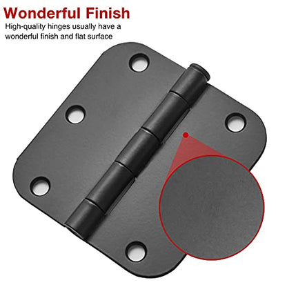 Rounded Matte Black Door Hinges 3.5 Inch 5 (30 Count)