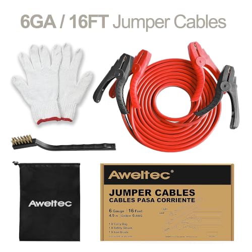 6 Gauge 16 Feet Jumper Cables with LED Light (16 Foot)