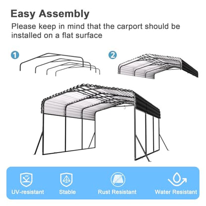 10x15 FT Metal Carport with Extra 4 Side Reinforcement Support Rods (693.09 Sq Ft)