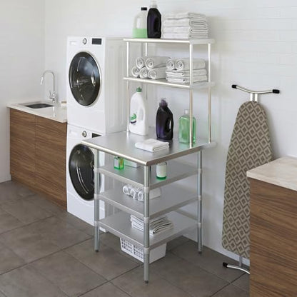30" x 30" Stainless Steel Work Table with 3 Shelves and 12" Wide Double Tier Overshelf