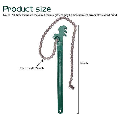 16 Inch Heavy Duty Chain Wrench with 27" Adjustable Chain for 1.5"