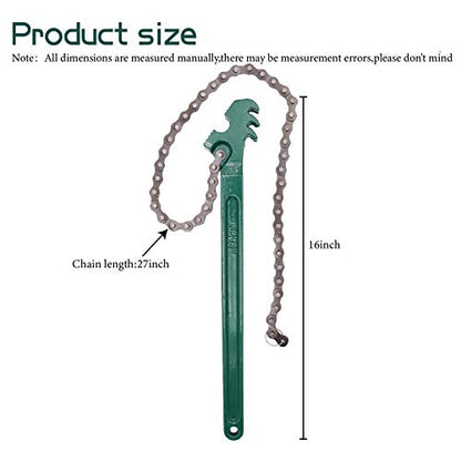 16 Inch Heavy Duty Chain Wrench with 27" Adjustable Chain for 1.5"