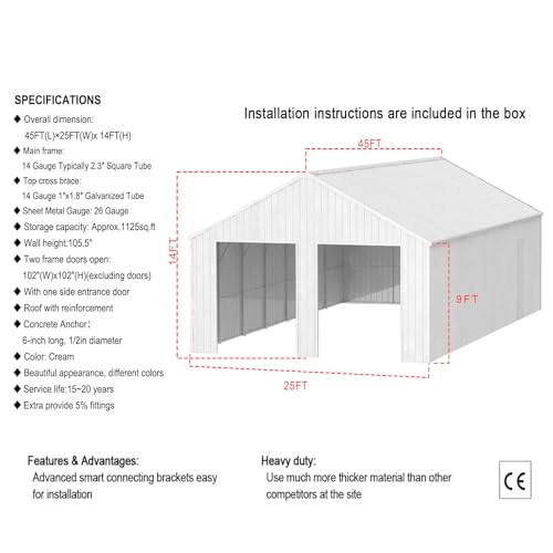 45FT x 25FT Metal Carport