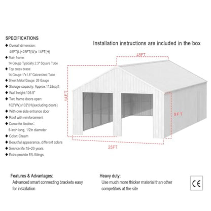45FT x 25FT Metal Carport