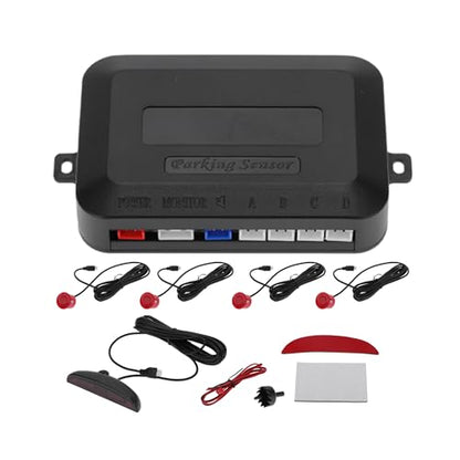 Universal Car Auto Vehicle Reverse Backup Radar System Reverse Parking Sensors Alarm Buzzer Reminder Distance Detection Red 4Parking Sensors