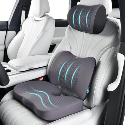 3 PCS Seat Cushion for Carseat Lumbar Support Pillow Car Neck Headrest Pillows Memory Foam Gel Memory Foam Massage Point Seat Pads Pressure Relief Back Cushion for Office Chair (3 Count)