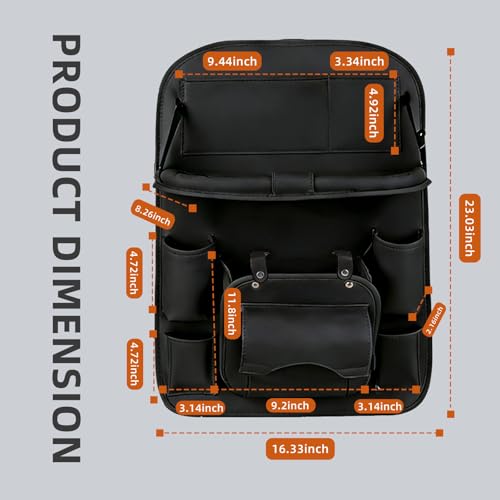 Universal Premium Leather Foldable Car Backseat Organizer with Table Tray