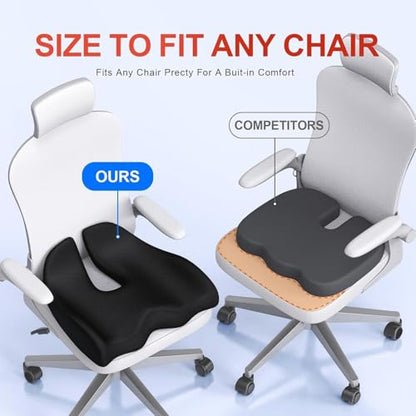 Large Ergonomic Seat Cushion Relieves Sciatica & Tailbone Pain