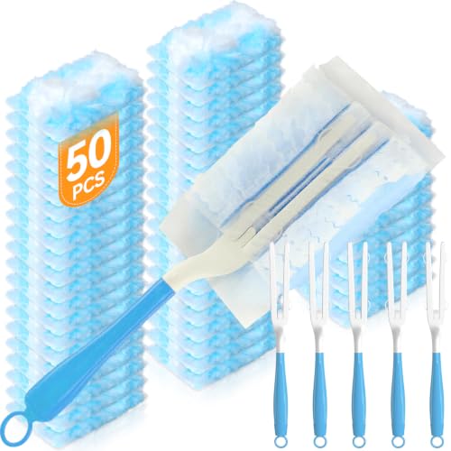 50PCS Microfiber Duster Refills Kit with 5 Handles Compatible with Swiffer (50 Count)