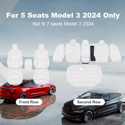 2024 Tesla Model 3 Highland Upgraded Car Seat Covers Nappa Leather Car Interior Airbag Compatible Cushion Cover Full Set Custom Fit Model 3 (9 Count)