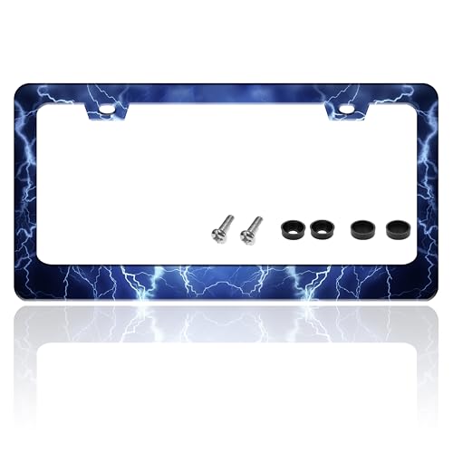 Blue Lightning License Plate Frame Funny Thunder License Plate Holder