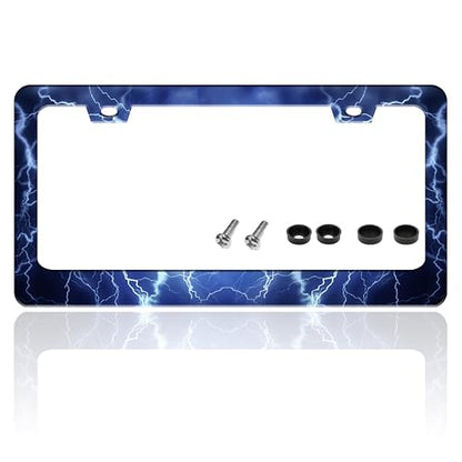 Blue Lightning License Plate Frame Funny Thunder License Plate Holder