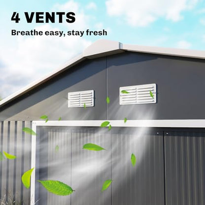 11' x 13' Outdoor Storage Shed Garden Tool Metal Shed Dark Gray