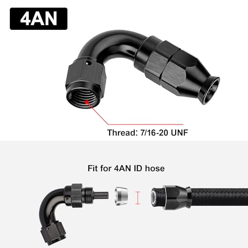 4AN 120 Degree PTFE One Piece Full Flow End Hose Fitting Aluminum Black