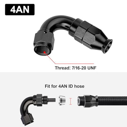 4AN 120 Degree PTFE One Piece Full Flow End Hose Fitting Aluminum Black