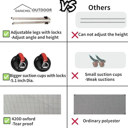 Portable Suction Cup Car Awning 6.5ftx9.8ft Gray