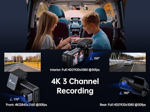 4K 3 Channel Dash Cam Front and Rear Inside