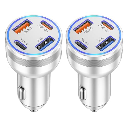 4 Port USB C Car Charger Fast Charging (2 Count)