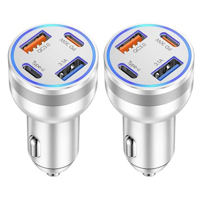 4 Port USB C Car Charger Fast Charging (2 Count)