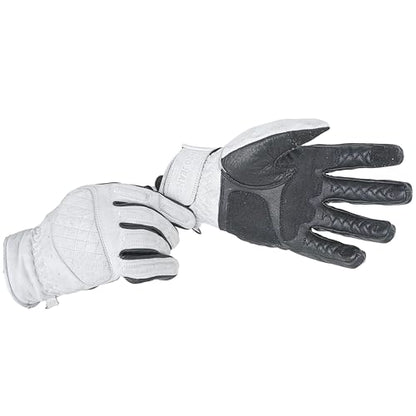 Leather Motorcycle Gloves for Men with Soft Polyester Lining Bike Riding Gloves with Grip Patches on Palm and Accordion Panels on Fingers and Cuff