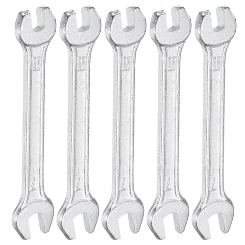 5pcs Double Open End Wrench 5.5mm x 7mm Metric 15 Degree Offset Angle Small Flat Head Wrench Galvanizing Open Ended Spanner for Automotive Repair Furniture Assembly (5 Count)