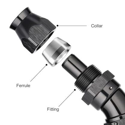 12AN 30 Degree PTFE One Piece Full Flow End Hose Fitting Aluminum Black