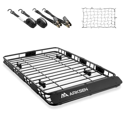 64"x39"x4" Roof Rack Cargo Basket with Net & Ratchet Straps