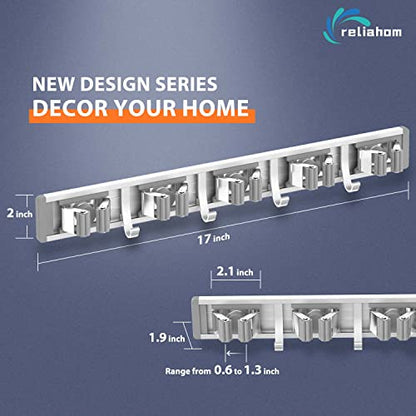 Broom Holder Wall Mount Mop Hanger Tools organizer 5Racks 4Hooks